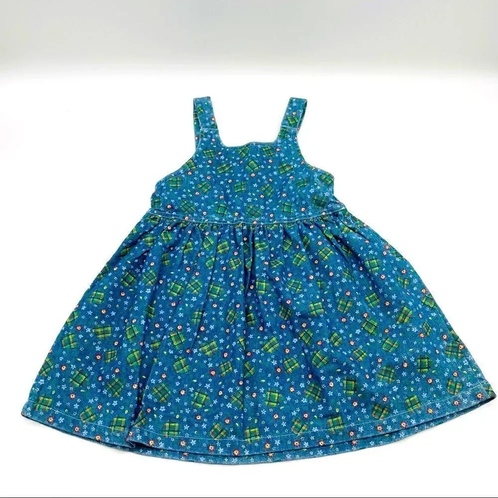 🌸 Badge Printed Chambray Dress Overalls